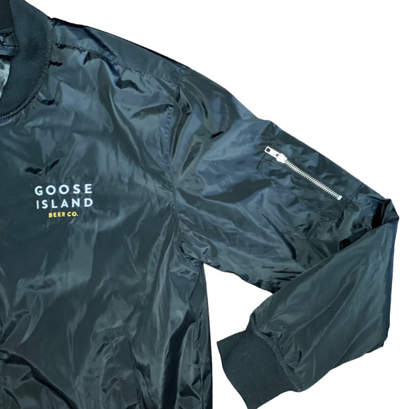 BOMBER JACKET GOOSE ISLAND‎ BEER CO Black Full Zip Jacket Coat Men Large - Picture 3 of 11